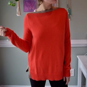 Ralph Lauren Petite Boat Neck Orange Red Sweater